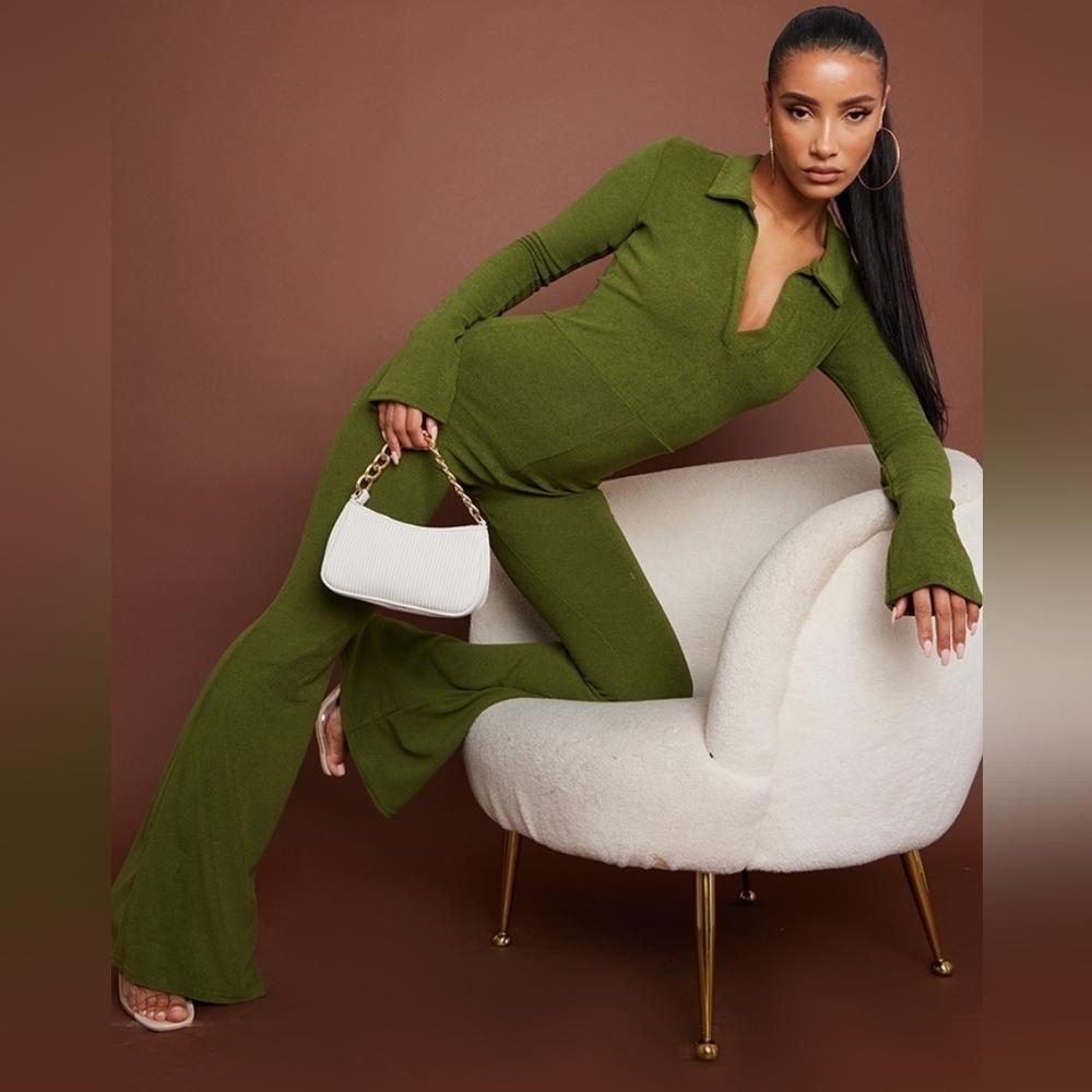 NWT Olive Green Towelling Collar Detail Jumpsuit Sz 8
